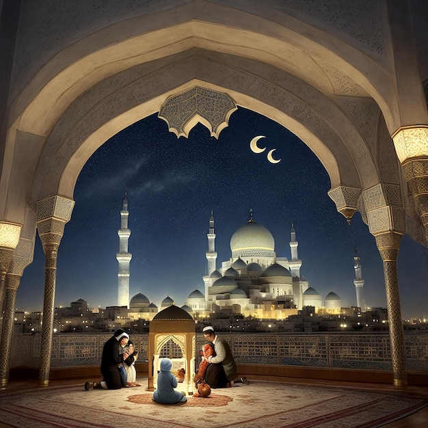 Uma representação visualmente descritiva e detalhada de uma saudação de Ramadan Kareem AI_Generated