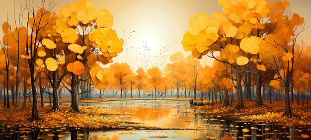 Uma requintada obra de arte a óleo que traz à vida a essência das árvores de outono