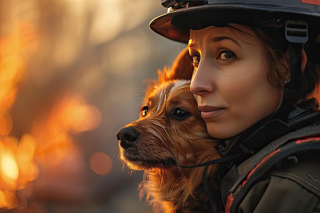 Uma resgatadora cuida de um cão resgatado