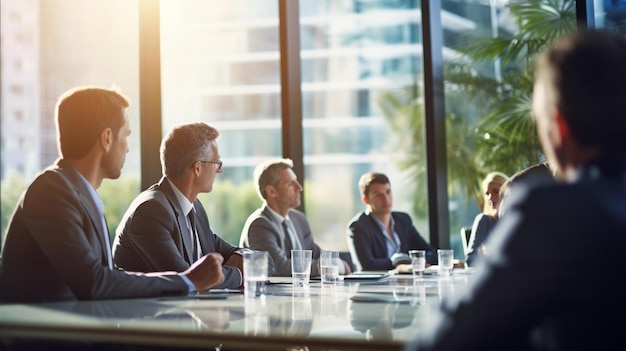 uma reunião com um grupo de pessoas no fundo