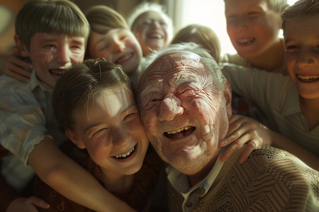 Foto uma reunião de família alegre com risos e abraços