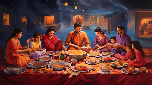 Uma reunião de família para uma festa de Diwali feliz Diwali