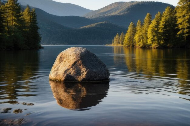 Foto uma rocha num grande lago serenidade calma pacífica bem-estar atenção plena