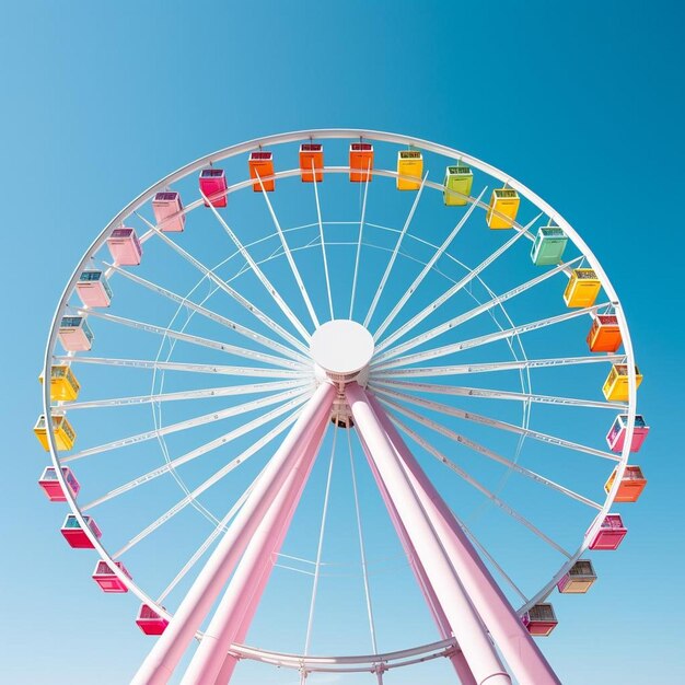 Foto uma roda gigante com uma base rosa e um céu azul ao fundo