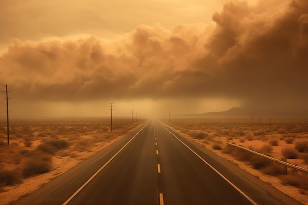 Uma rodovia deserta girando tempestades de poeira papel de parede