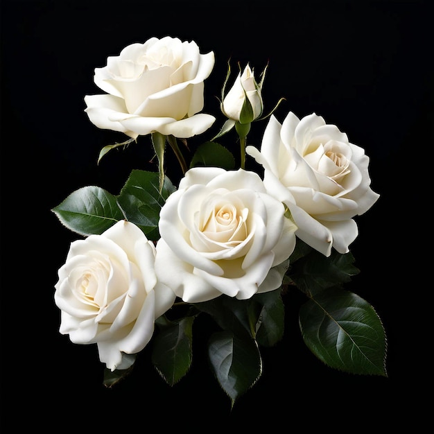 Foto uma rosa branca com folhas verdes e uma folha verde