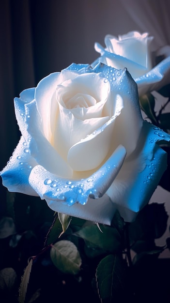 Uma rosa branca com gotas de água sobre ela