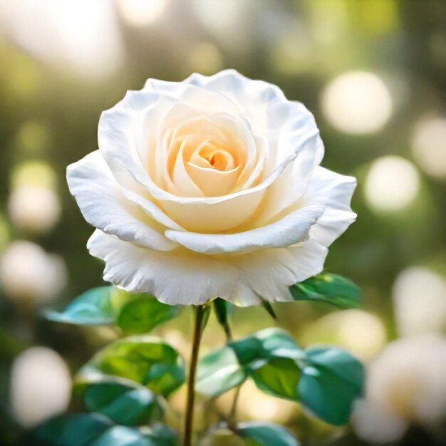 Foto uma rosa branca com um centro amarelo e uma flor branca no fundo