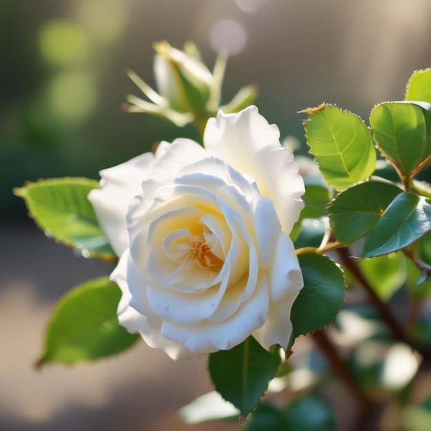Foto uma rosa branca com um inseto nela.