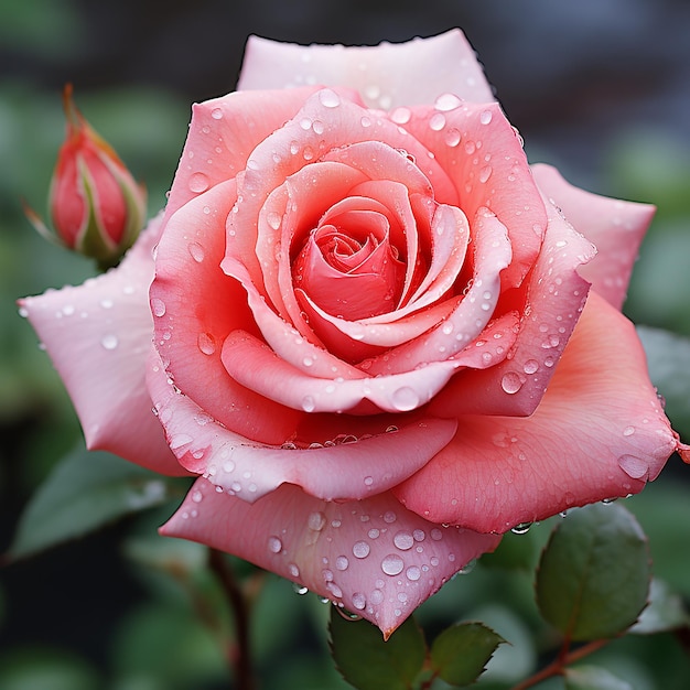 Uma rosa colorida e bonita ao sol. Detalhe de uma rosa com gotas de água. Uma rosa bonita.