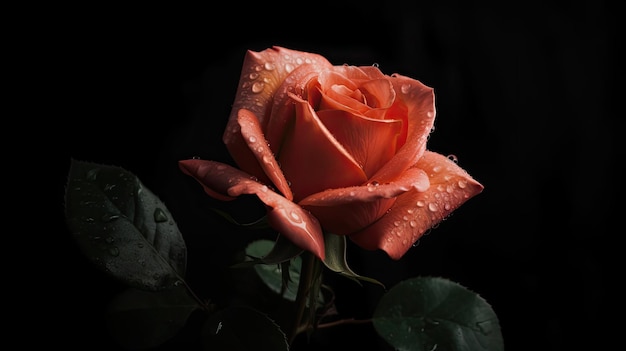 Uma rosa com gotas de água sobre ela