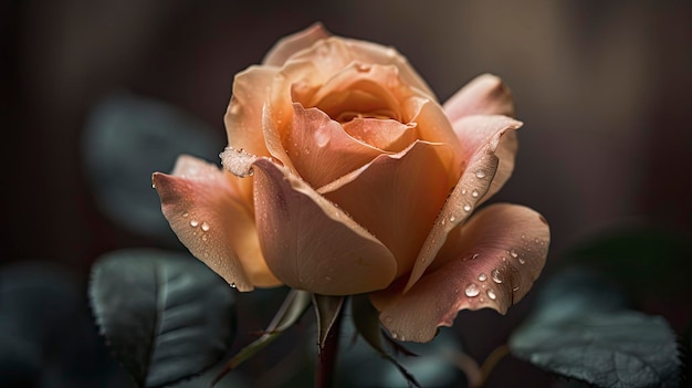 Uma rosa com gotas de água sobre ele
