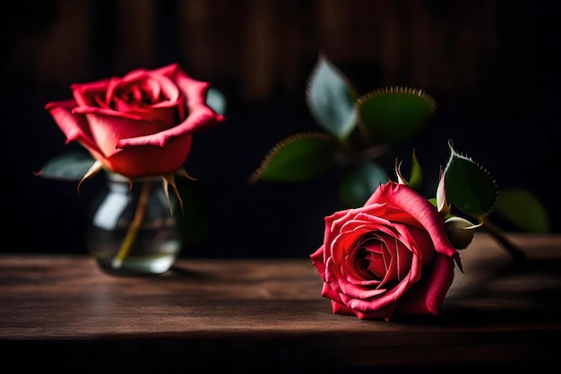 Uma rosa é colocada na mesa realista