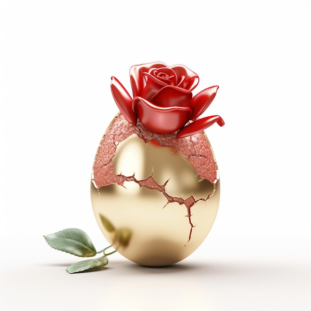 Uma rosa está saindo de um ovo com um buraco