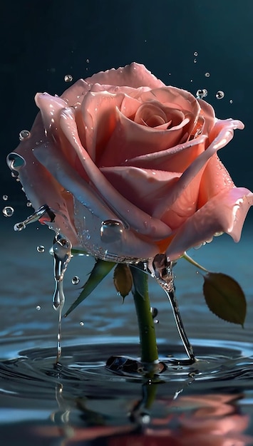 Uma rosa feita de água hiper realista HD