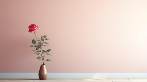 uma rosa fica no meio de uma sala vazia, criando uma imagem cativante de minimalismo abstrato. esta fotografia, no estilo minimalista lúdico, mostra a beleza da simplicidade. com uma resolução