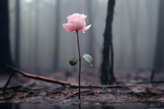 Foto uma rosa numa floresta caprichosa