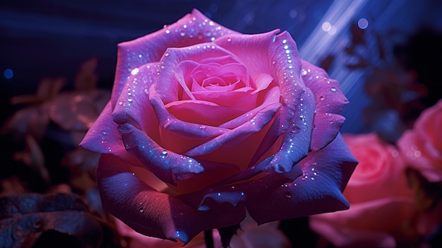 Uma rosa rosa com gotas de água