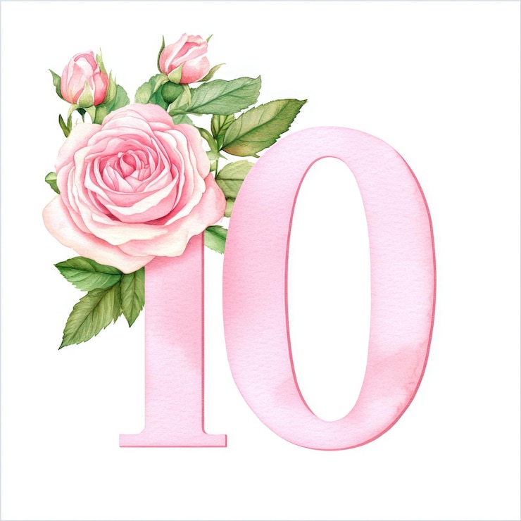 Foto uma rosa rosa com um número branco 10