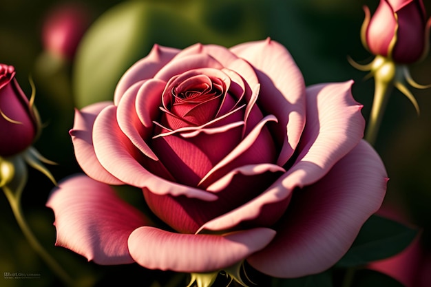 Uma rosa rosa é mostrada com a palavra amor nela.