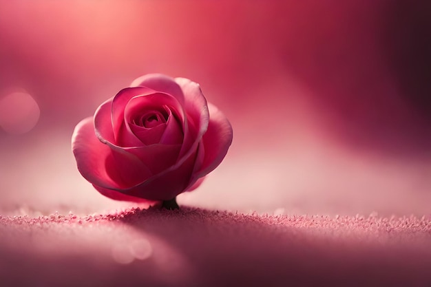 Uma rosa rosa senta-se em um fundo rosa.