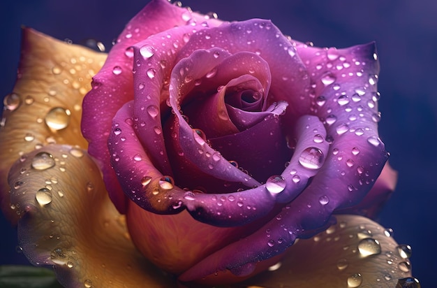 Uma rosa roxa com água cai sobre ela