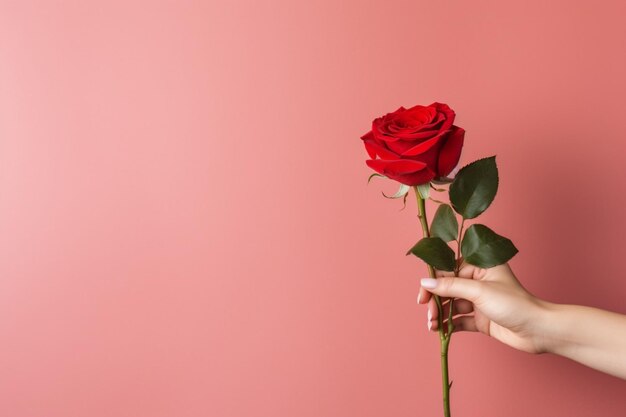 Foto uma rosa vermelha dando a um amante conceito de valentino