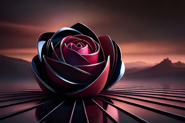 Uma rosa vermelha é mostrada com um fundo preto