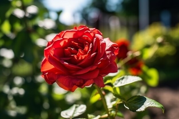 Uma rosa vermelha em um jardim