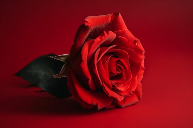 Uma rosa vermelha está em um fundo vermelho.