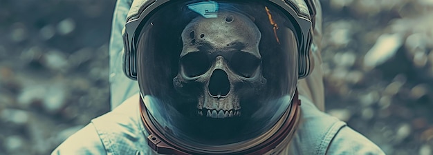 Uma roupa de astronauta com um crânio.