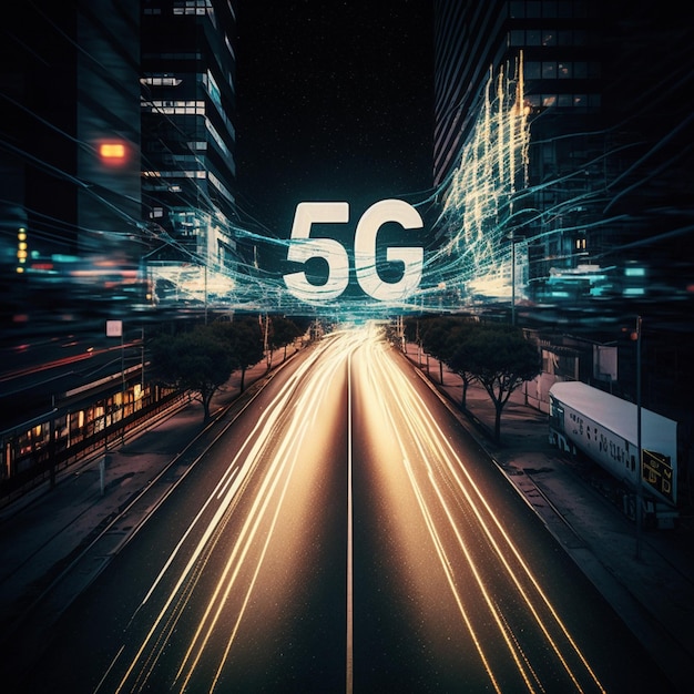 Uma rua com uma placa que diz 5g