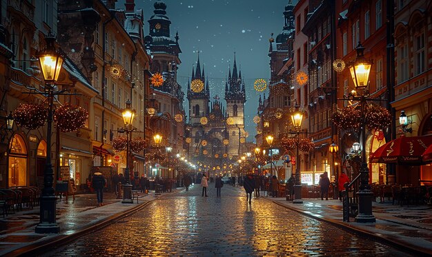 Foto uma rua com uma torre de relógio e um relógio nele