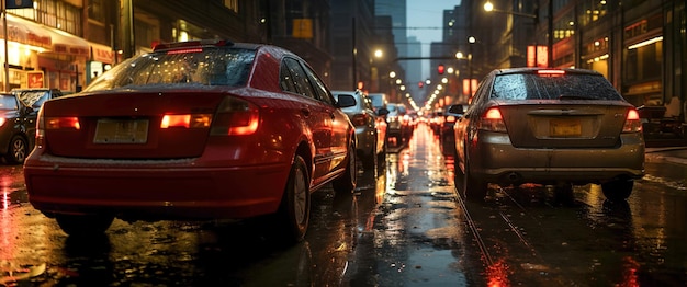 Uma rua da cidade cheia de muito tráfego à noite chuva e muitos carros no  tráfego | Foto Premium