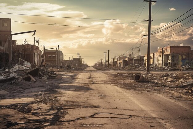 Foto uma rua no deserto com céu nublado