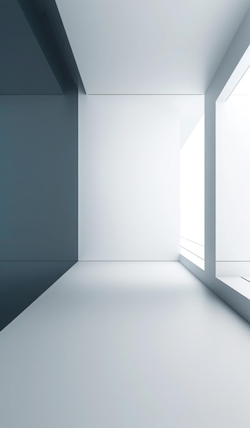 Uma sala branca com uma janela e uma luz na parede