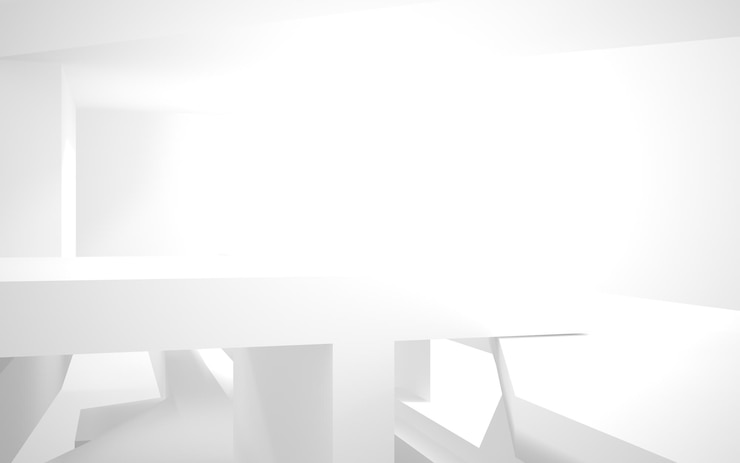 Foto uma sala branca com uma mesa e cadeiras brancas.
