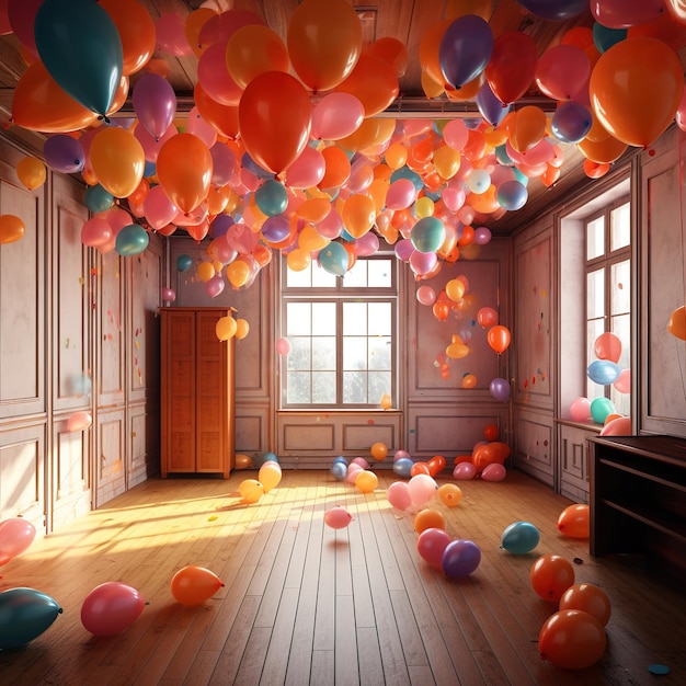 Uma sala cheia de balões.