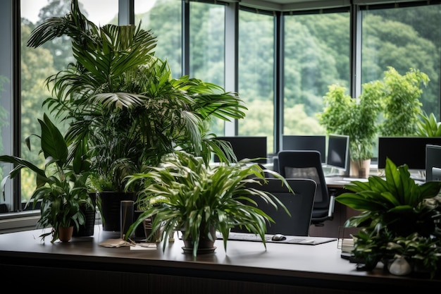 Uma sala cheia de plantas ao lado de uma janela