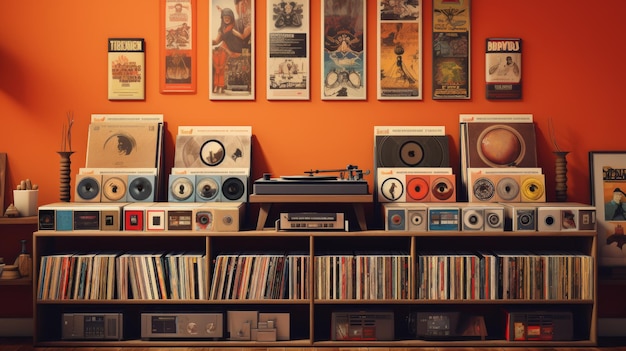 Uma sala cheia de prateleiras cheias de fileiras de discos antigos criando um labirinto de tesouros musicais
