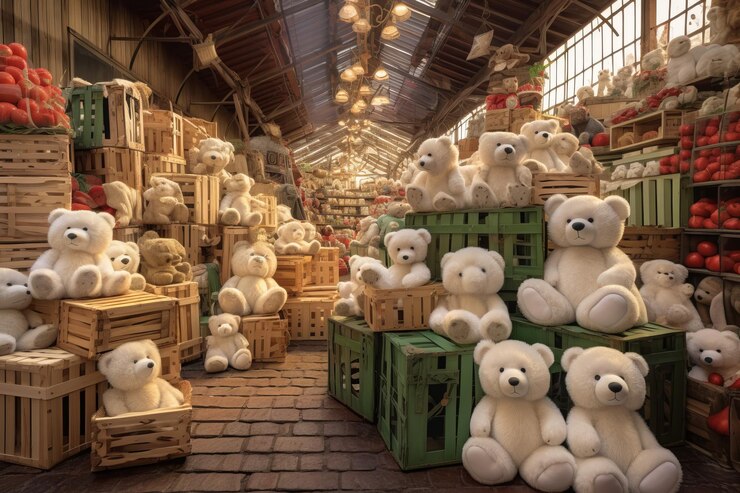 Foto uma sala com muitos animais de pelúcia