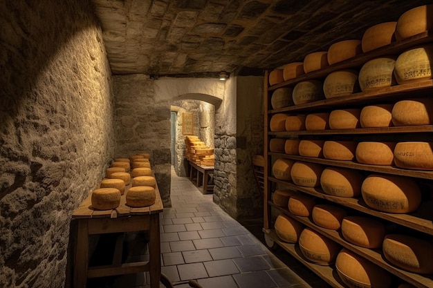 Uma sala com muitos queijos