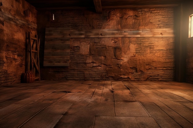 Uma sala com piso de madeira e uma porta de madeira que diz 'a palavra " nela.