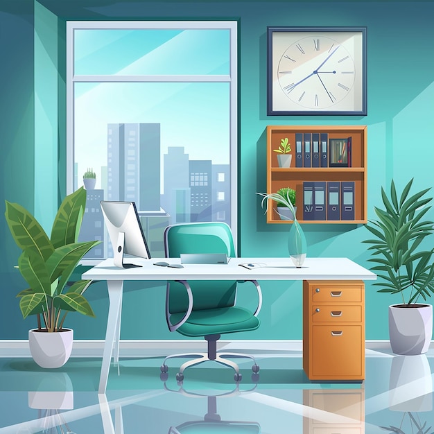 uma sala com uma parede verde e um relógio na parede