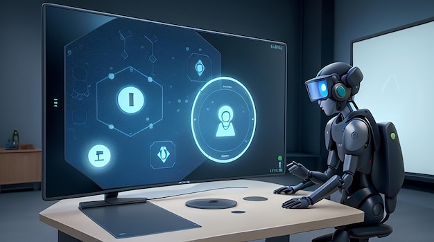 Uma sala de aula holográfica futurista apresenta a realidade virtual integrada na experiência de aprendizagem