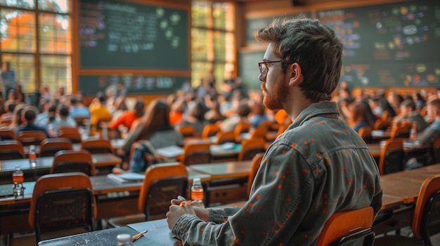 Uma sala de aula lotada com alunos envolvidos Papel de parede