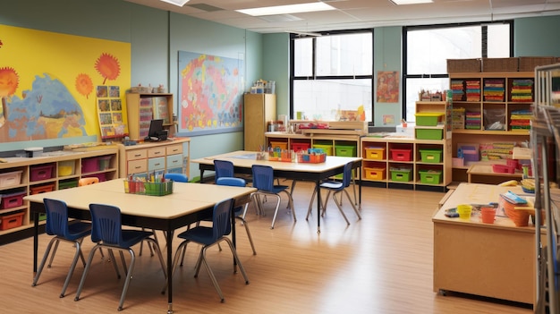 Uma sala de aula lotada com fileiras de mesas e cadeiras