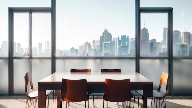 Uma sala de conferências com vista para o horizonte da cidade