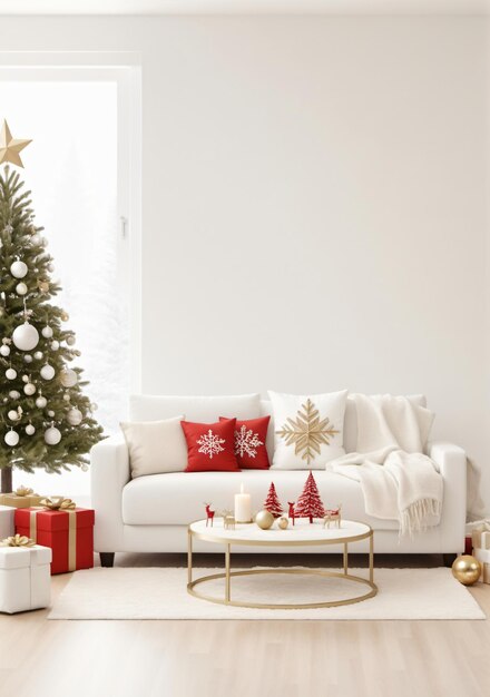 Uma sala de estar aconchegante com decorações de Natal e Ano Novo isoladas em um fundo branco