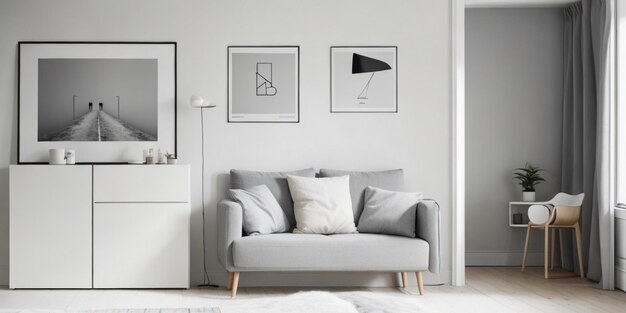 Foto uma sala de estar com sofá e luminária na parede